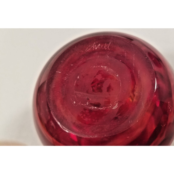Vintage Signed Red Splatter Swirl Hand Blown Art Glass Votive Candleholder - Picture 7 of 9